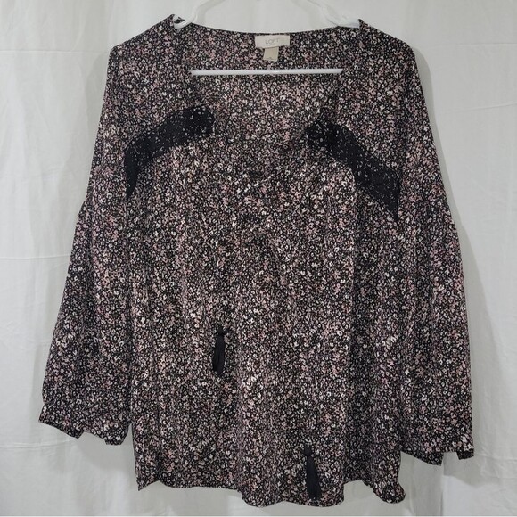 LOFT Tops - 🏷5 for $25🏷 Loft Size Medium Floral Lace Up Bishop Balloon Sleeve Blouse
